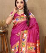 Magenta floral woven design zari paithani saree