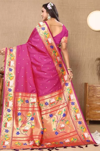 Magenta floral woven design zari paithani saree