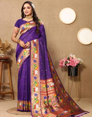 Purple woven design zari paithani saree 1