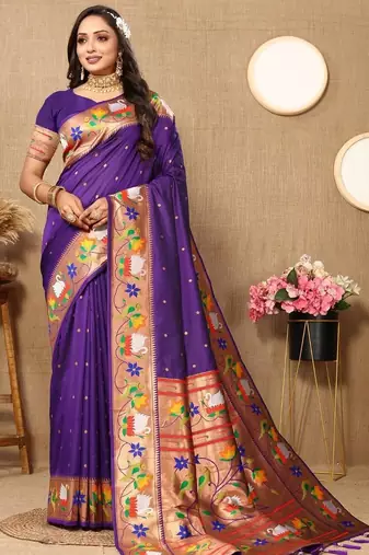 Purple woven design zari paithani saree