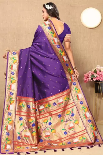 Purple woven design zari paithani saree