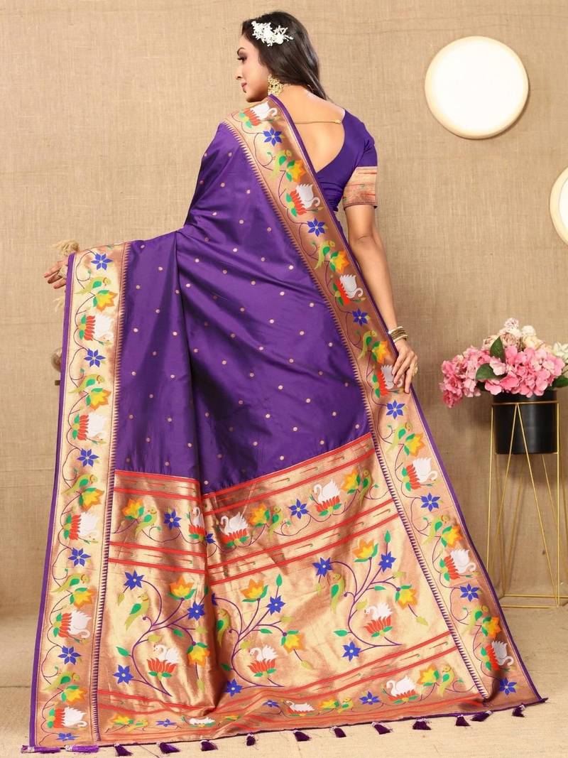 Purple woven design zari paithani saree