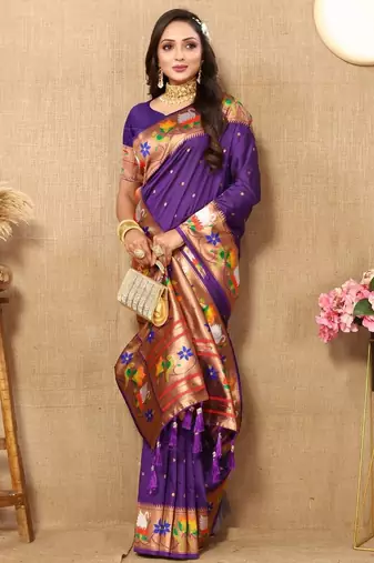 Purple woven design zari paithani saree