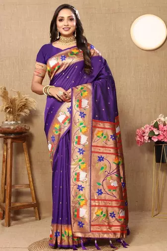 Purple woven design zari paithani saree