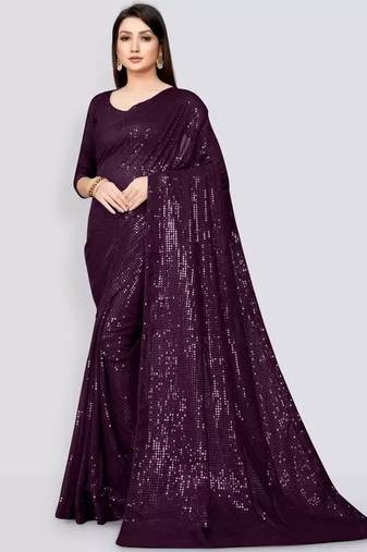 Purple women embellished sequinned saree