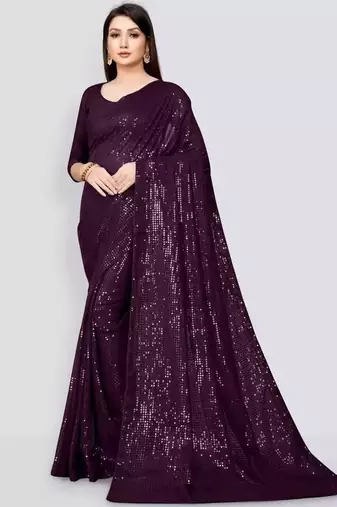 Purple women embellished sequinned saree