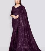Purple women embellished sequinned saree