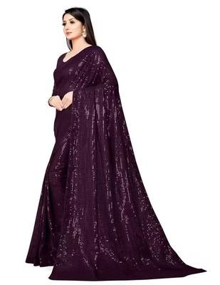 Purple women embellished sequinned saree 2