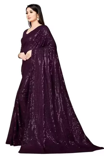 Purple women embellished sequinned saree