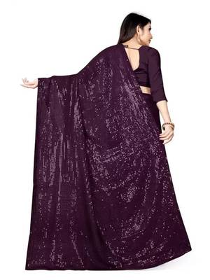 Purple women embellished sequinned saree 3