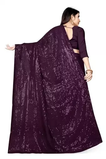 Purple women embellished sequinned saree