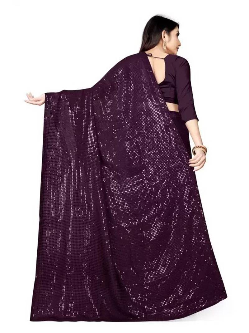 Purple women embellished sequinned saree