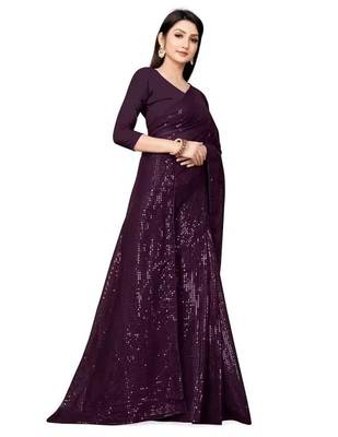 Purple women embellished sequinned saree 4