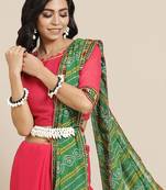 Green kutchi embroidery pure georgette half and half bandhani saree