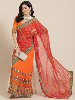 Red bandhani pure georgette embroidered traditional saree 1