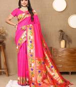 Pink woven design zari paithani saree