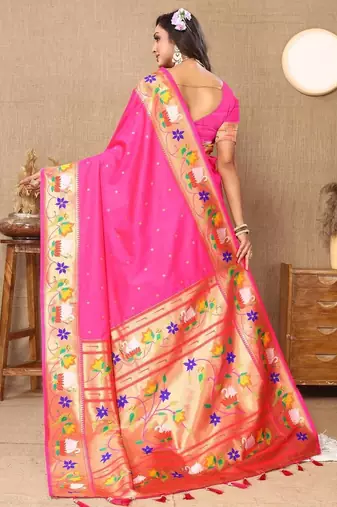 Pink woven design zari paithani saree