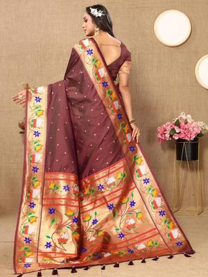 Brown woven design zari paithani saree 2