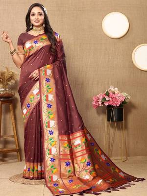 Brown woven design zari paithani saree 3