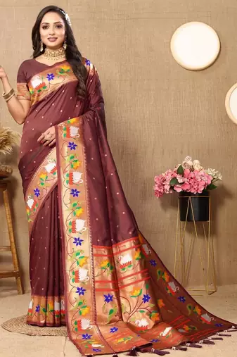 Brown woven design zari paithani saree