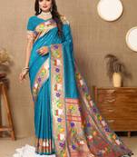 Blue woven design zari silk blend paithani saree