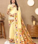 Cream woven design zari silk blend designer paithani saree