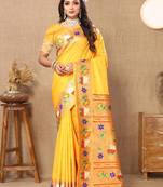 Yellow woven design zari silk blend paithani saree