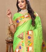 Lime ethnic motifs woven design paithani saree