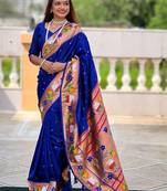 Blue woven design zari silk blend designer paithani saree