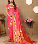 Pink floral woven design zari paithani saree