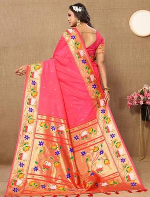 Pink floral woven design zari paithani saree 2