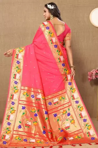 Pink floral woven design zari paithani saree