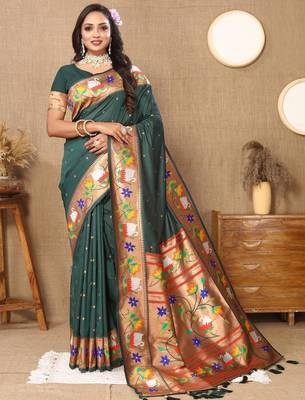 Green woven design zari paithani saree 1