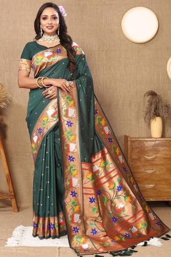 Green woven design zari paithani saree
