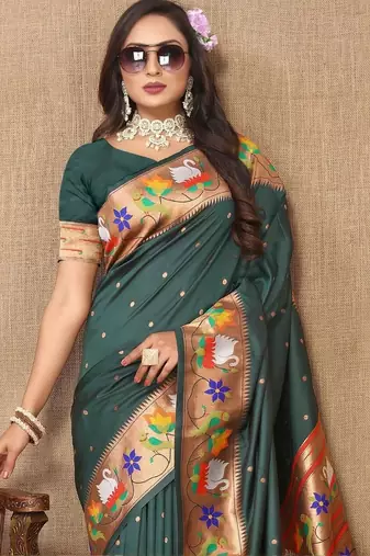 Green woven design zari paithani saree