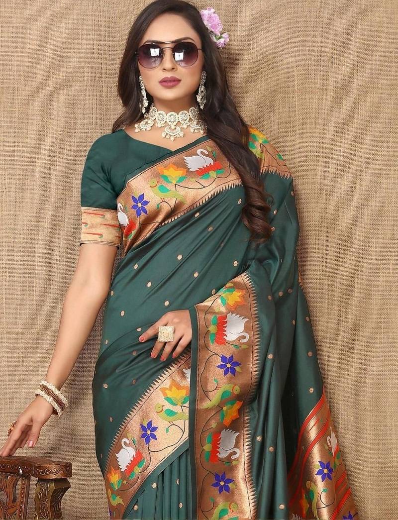 Green woven design zari paithani saree