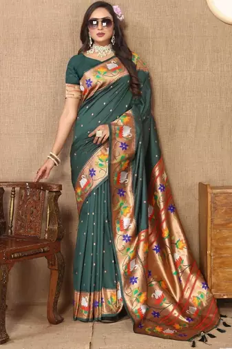 Green woven design zari paithani saree