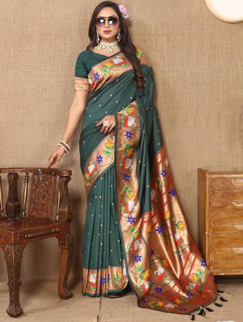 Green woven design zari paithani saree