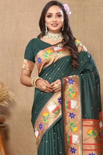 Green woven design zari paithani saree