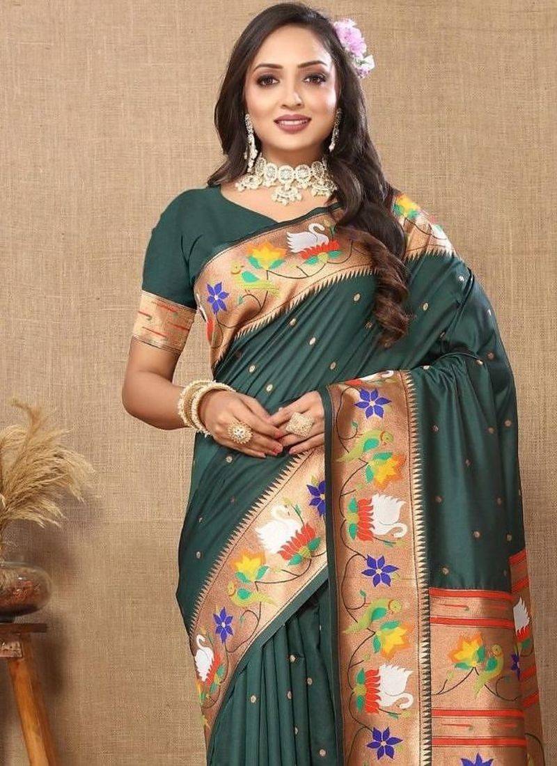 Green woven design zari paithani saree
