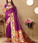Purple woven design zari silk blend designer paithani saree