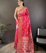 Pink floral woven design zari banarasi saree