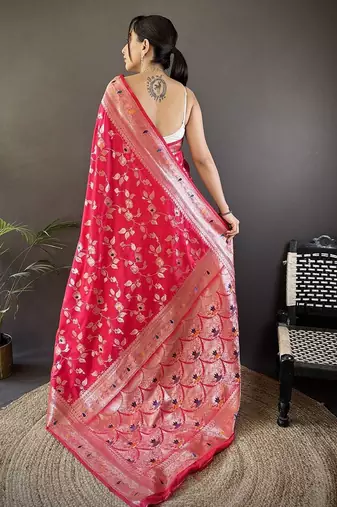 Pink floral woven design zari banarasi saree