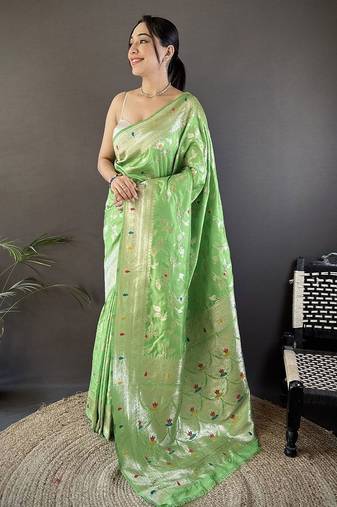 Green woven design zari banarasi saree