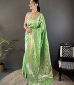 Green woven design zari banarasi saree