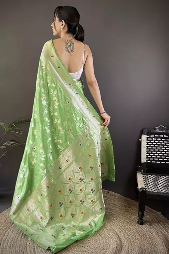 Green woven design zari banarasi saree