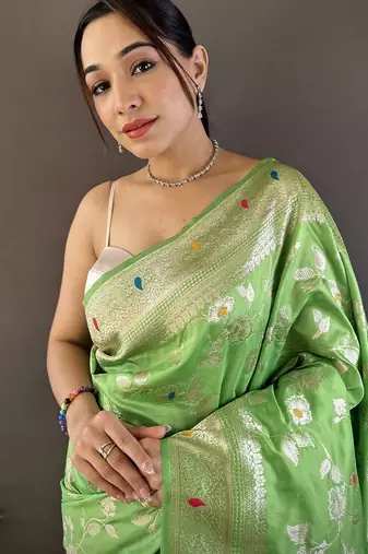 Green woven design zari banarasi saree