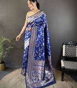 Blue floral woven design zari banarasi saree