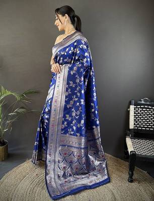 Blue floral woven design zari banarasi saree 2