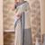 Ash grey zari and thread work border cotton blend saree with tassels with blouse